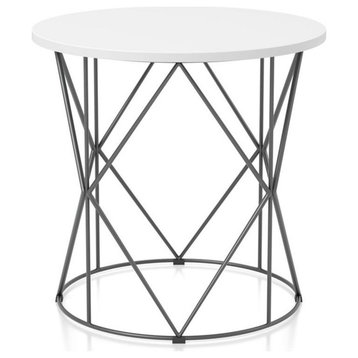 Bowery Hill Modern Industrial Wood Round End Table in White Finish
