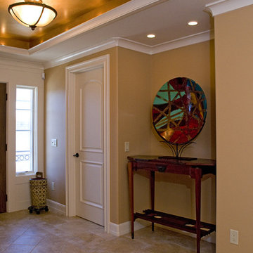 tray ceiling in foyer with venitian plaster