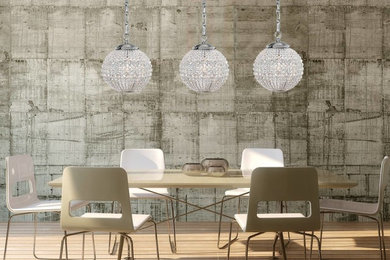 Inspiration for a mid-sized modern light wood floor and beige floor great room remodel in Other with gray walls and no fireplace