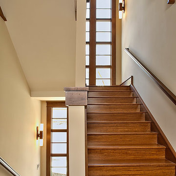 stairs with walls of windows