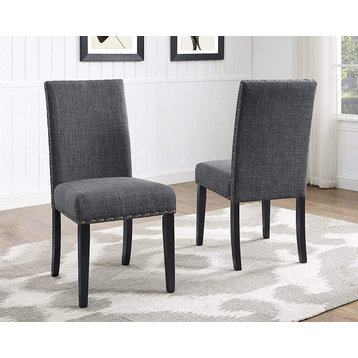 Tan Fabric Dining Chairs with Nail head Trim, Set of 2, Grey