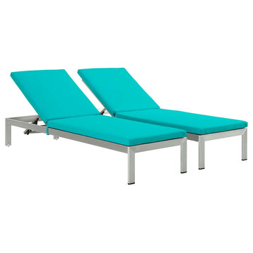 Modern Urban Outdoor Patio Chaise Lounge Chair, Set of 2, Blue, Aluminum