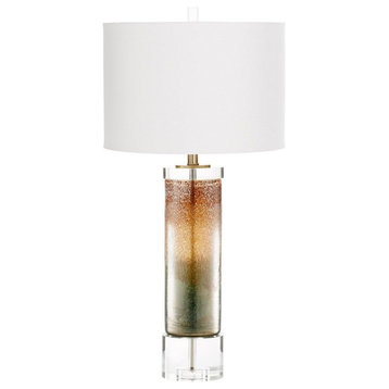 Contemporary 1 Light Tall Table Lamp Lunar Brown Cylindrical Glass and Crystal
