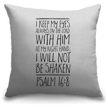 "Psalm 16:8 - Scripture Art in Black and White" Pillow 16"x16"