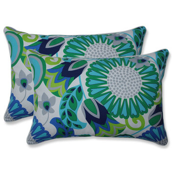 Outdoor Sophia Turquoise/Green Over-sized Rectangular Throw Pillow, Set of 2