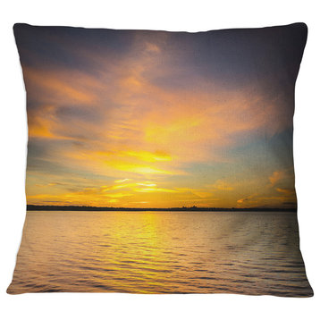Yellow Sunrise Light Hitting Waters Seashore Throw Pillow, 16"x16"