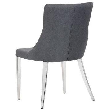 Gray Tapered Seat Back Dining Chair With Button Tufting, Dark Gray