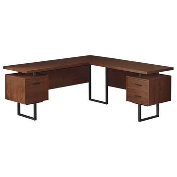 Modern L-Shaped Desk, Large Floating Top With Spacious Drawers, Cherry