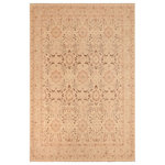 Bareens Designer Rugs - Shabby Chic Ziegler Jeannett Tan Brown Hand-Knotted Wool Rug - 10'3'' x 12'8'' - Enhance the ambiance of your home with this magnificent Persian-influenced Turkish hand-knotted rug made by skilled artisans capable of creating the most exceptional vegetable dyes and hand-spun wool. This exquisite handmade rug is a one-of-a-kind Peshawar Kafkaz, otherwise identified as Chobi, Chobi Peshawar, Oushak, or Ziegler rug. These handmade rugs are crafted in Pakistan utilizing superior-quality wool imported from Australia, New Zealand, and Korea in two types of weaves: the Persian weave and the Mori weave. This rug is meticulously crafted by hand using the finest natural vegetable dyes extracted from local plants. The artisans use a blend of hand-spun local and fine merino wool, resulting in a rug with a compelling texture, higher lanolin content, and longer staple. The artisans occasionally incorporate natural or artificial silk into the pile to enhance specific motifs. The finished product is an awe-inspiring execution of flawless design and an understated palette that exudes elegance.