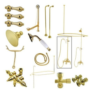 Stop Valve and Handle 32-5//8 Inch Length Vintage Brass Kingston Brass CCK285K3 Freestanding Tub Faucet with Supply Line