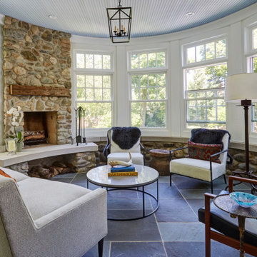 Stone Fireplace in Sunroom Addition