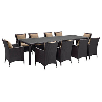 Modern Urban Outdoor Patio 11-Piece Dining Chairs and Table Set, Brown, Rattan