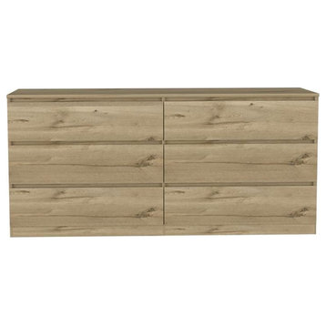 Atlin Designs Engineered Wood 6 Drawer Double Dresser in Light Oak-White