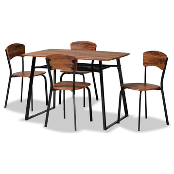 Coralie Modern Walnut Brown Finished Wood and Black Metal 5-Piece Dining Set