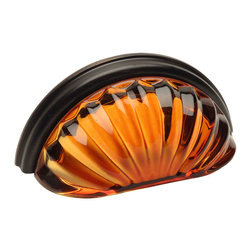 Cosmas - Cosmas 6381ORB-A Oil Rubbed Bronze With Amber Glass Cabinet Cup Pull, Set of 10 - Cabinet And Drawer Handle Pulls