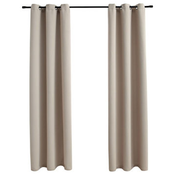 vidaXL Blackout Curtains With Rings 2-Piece Beige 37"x84" Fabric