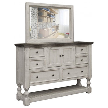 Stonegate Rustic Solid Wood 6 Drawer, 2 Door White Dresser With Mirror, With Mir
