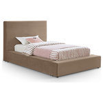 Meridian Furniture - Dorian Upholstered Bed, Taupe, Twin, Velvet - Add a touch of refined luxury with a modern edge to your bedroom with the Dorian taupe velvet upholstered twin bed. The soft velvet upholstery offers a smooth, inviting feel, while the low-profile design adds a contemporary twist. This bed is ideal for creating a chic, serene space to unwind and relax.
