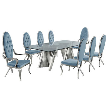 Mixed 9pc Dining Set with Teal Velvet Side Chairs and Arm Chairs