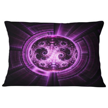Rounded Purple Glowing Fractal Flower Abstract Throw Pillow, 12"x20"