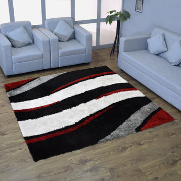 Hand Tufted Shag Polyester Area Rug Contemporary Multicolor, [Square] 6'x6'