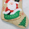 15.5" Burlap Santa Claus in Sleigh Embroidered Christmas Stocking