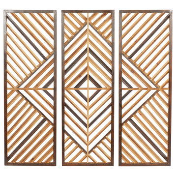 Contemporary Brown Wood Wall Decor Set 63637
