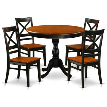 AMQU5-BCH-W - Kitchen Table and 4 Mid Century Chairs with X Back - Black Finish