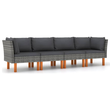 Vidaxl 4-Seater Garden Sofa With Cushions Gray Poly Rattan