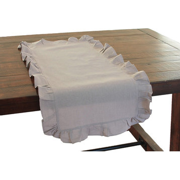 Ruffle Trim Solid Taupe Table Runner, 16"x36"