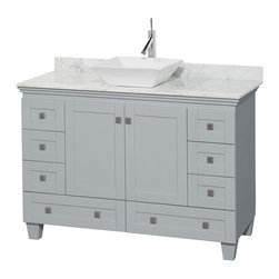 48 inch Vessel Sink Bathroom Vanity in Grey Finish, Marble Countertop - Bathroom Vanities And Sink Consoles