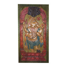 Mogulinterior - Consigned Antique Carved Ganesh Barn Door Muladhara Chakra Panel Wall  Sculpture - Wall Accents