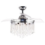 whoselamp - 46&ldquo; Abella Modern Crystal Retractable Ceiling Fan with Lights and Remote Control - Fandelier- It is a combination of a Retractable ceiling fan and crystal chandelier. When switched off, the intrusive fan blades automatically retract and conceal, and visually the unit transforms into a slim, modern chandelier.