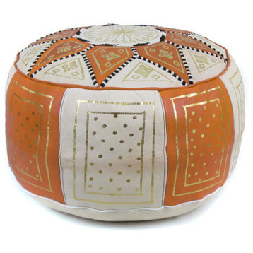 Golden Fez Stuffed Pouf, Orange, Round Shape