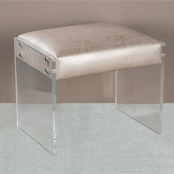 Nori Champagne Leather Ottoman with Acrylic Legs - Footstools And Ottomans