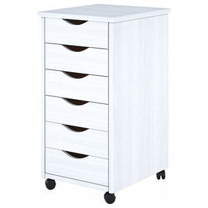 Reclaimed Wood White Finish Winsome Wood 18556 Kenner Mobile Storage Cabinet 5 Drawers