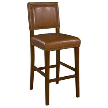 Hawthorne Collections 24" Faux Leather/Wood Counter Stool in Dark Caramel/Walnut