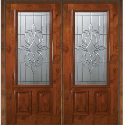 Prehung Entry Double Door 80 Alder New Orleans 2 Panel 2/3 Lite Glass - Front Doors