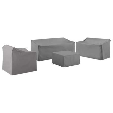 4-Piece Cover Set, Gray, Loveseat, Sofa, Square Table, Arm Chair