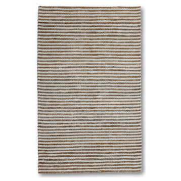 Handmade Chunky Brown Jute & Ivory Wool Striped Rug by Tufty Home, 2.5x9