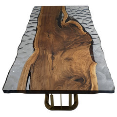 Walnut Live Edge Burl Dining Tabletop - Gray River Resin Epoxy