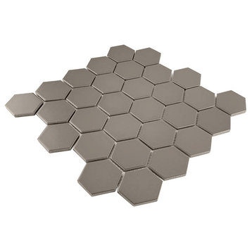 Gio Taupe Matte 2" Hexagon Porcelain Mosaic Tile, 55 Sheets