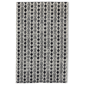 Hand Woven Black and White Stacked Diamond Patterned Wool Rug by Tufty Home, 2.3x9