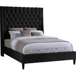 Meridian Furniture - Fritz Velvet Upholstered Bed, Black, Queen - Count on this Fritz velvet bed to bring a modern look to life in your bedroom sanctuary. This lovely bed features soft black velvet upholstery for a sumptuously elegant feel and an upscale look. The extra-tall headboard lends your space an element of drama, and the brass nail-head trim accentuate the sophisticated demeanor of this modern bed. Tufting on the wingback headboard helps keep its padding aloft while adding a textural design that draws the eye.