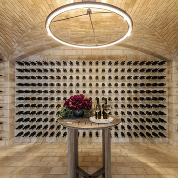 Beverly Hills Custom Wine Cellar Modern Stone Metal Glass Wine Room Wine Display