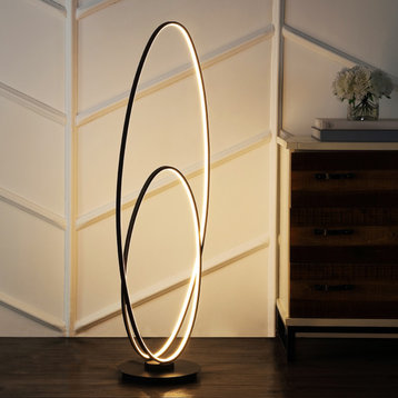 Looper 47" Metal Modern Oval Dimmable Integrated LED Floor Lamp, Black