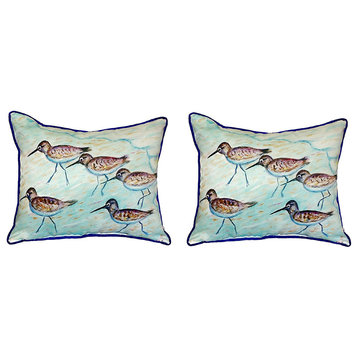 Pair of Betsy Drake Sandpipers Small Pillows 12 Inch X 12 Inch