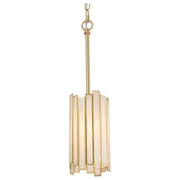 LNC 1-Lights Modern Cylinder White and Golden Glass Kitchen Pendant Lighting