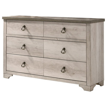 6 Drawer Wooden Dresser with Metal Ring Pulls, Weathered Brown