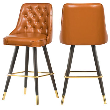 Portnoy Faux Leather Upholstered Counter Stool (Set of 2), Cognac